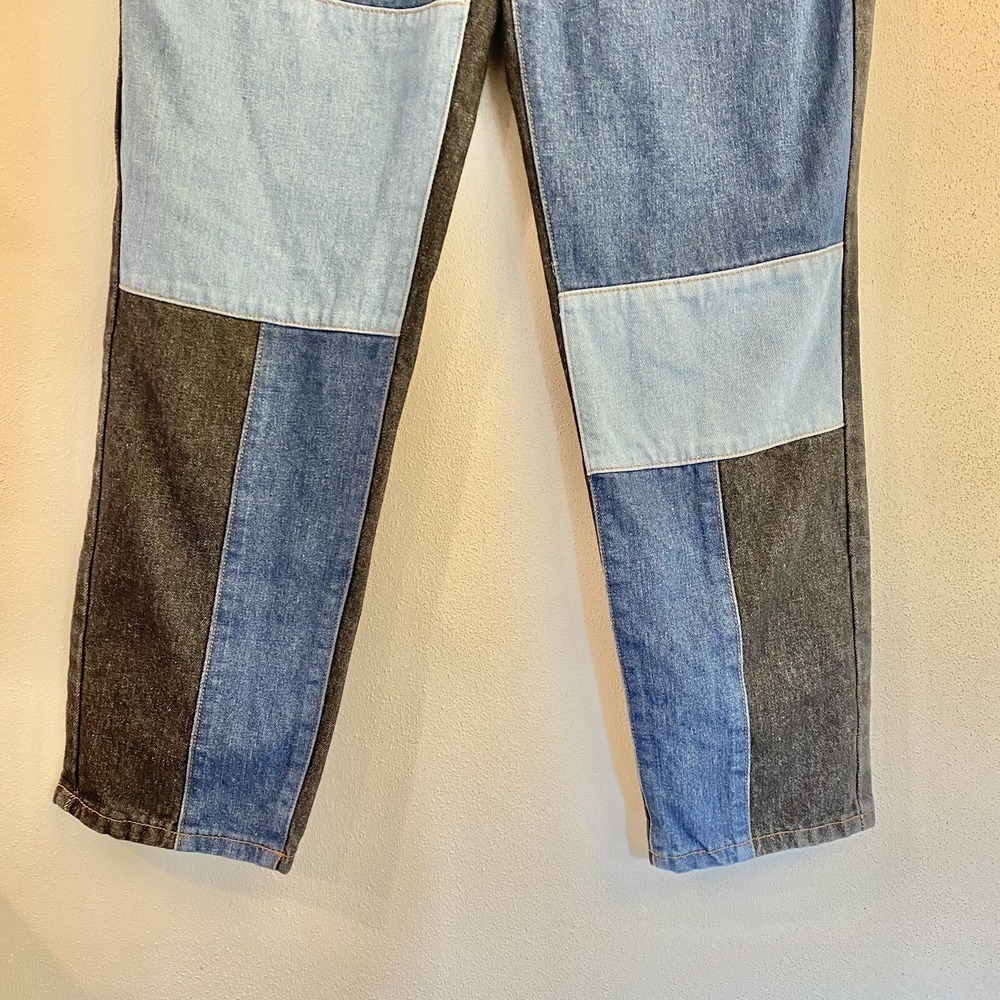 Shein Patch Style High Rise Denim Jeans Black/Blue Straight Leg Jeans Size L - Picture 4 of 9